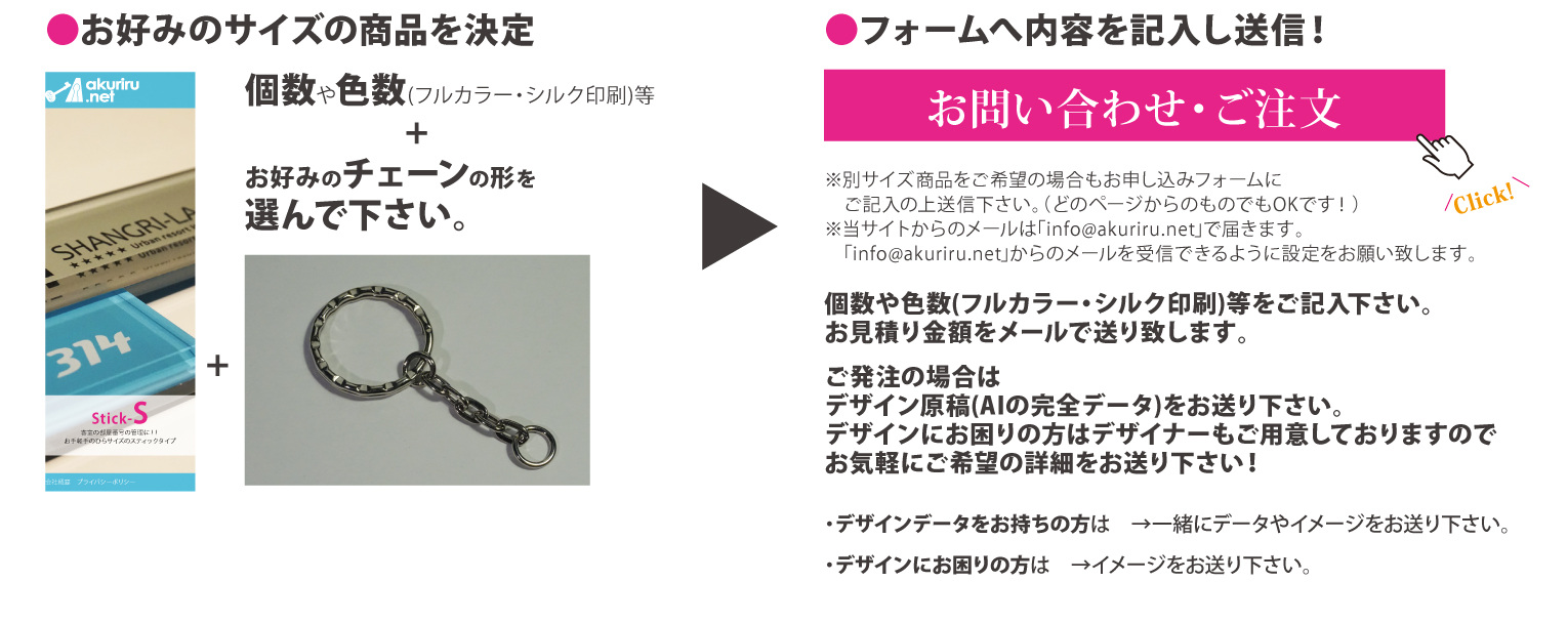 お好みのサイズの商品を決定 フォームへ内容を記入し送信！